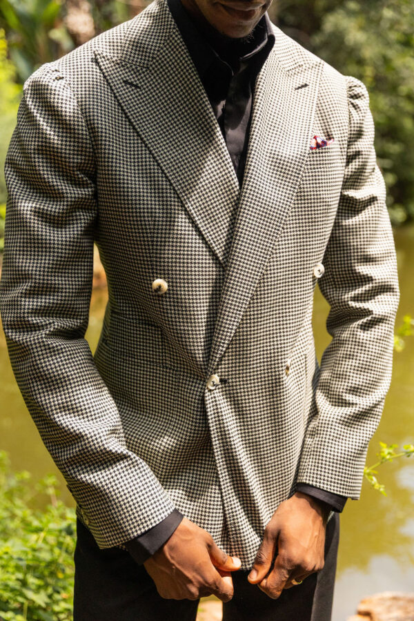 Black and Ivory wool houndstooth Double breasted sports jacket - Image 18