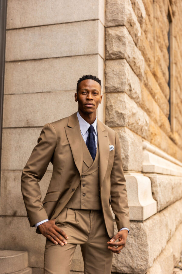 3-Piece Military brown classic cut suit.