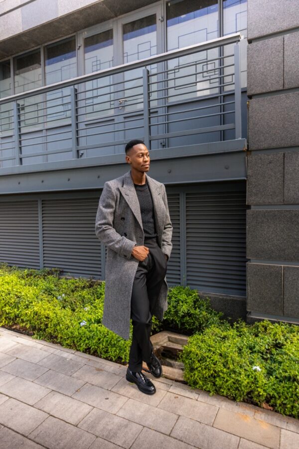 Grey Herringbone Wool Polo Coat - Image 2