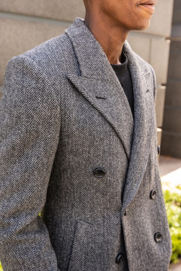 Grey Herringbone Wool Polo Coat - Image 5