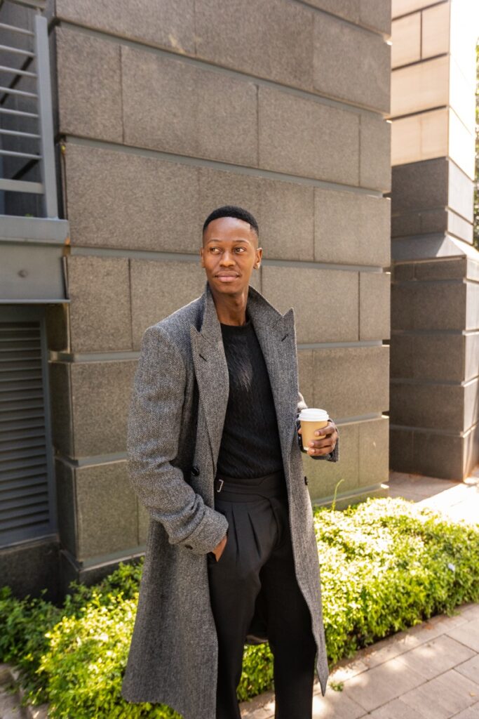 Grey Herringbone Polo Coat