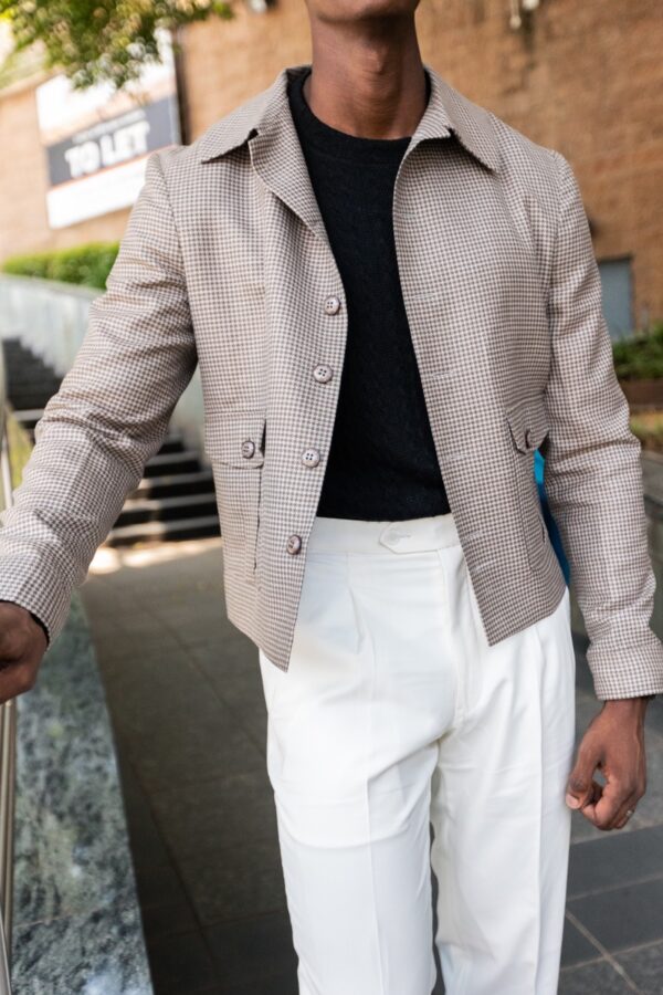 Taupe Houndstooth Wool Travel Jacket - Image 8