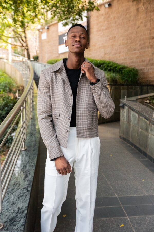 Taupe Houndstooth Wool Travel Jacket - Image 7