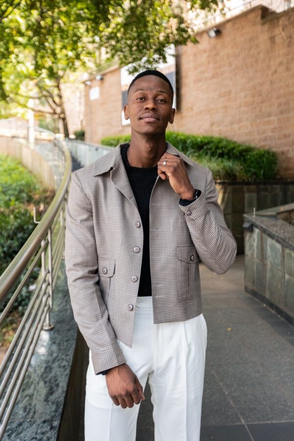 Taupe Houndstooth Wool Travel Jacket - Image 6