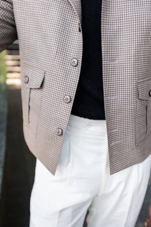 Taupe Houndstooth Wool Travel Jacket - Image 5