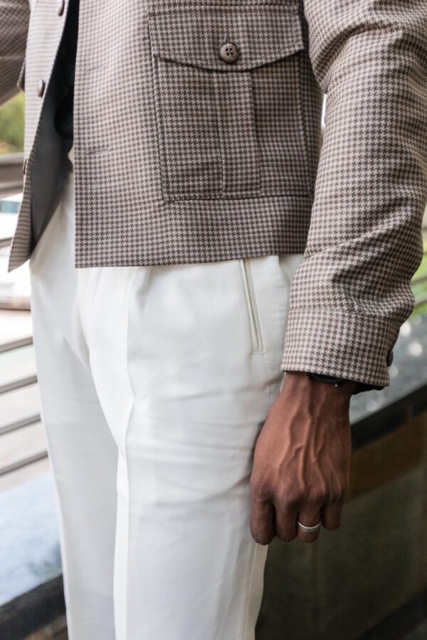 Taupe Houndstooth Wool Travel Jacket - Image 3