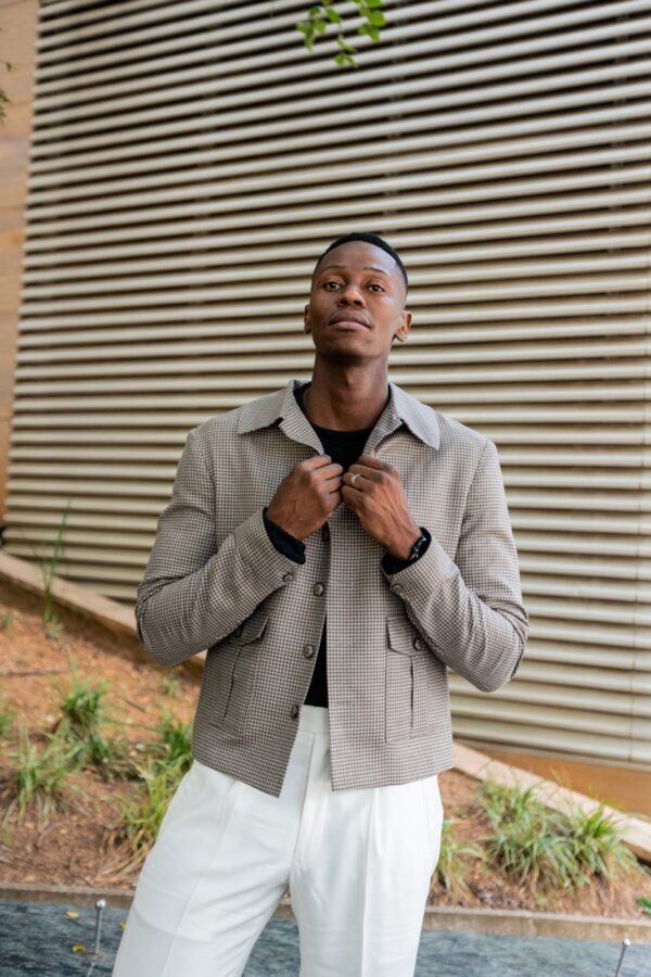 Taupe Houndstooth Wool Travel Jacket - Image 2